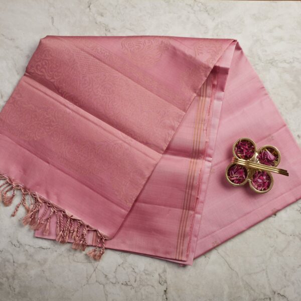 Baby Pink Soft Silk Saree with Self-Tone Brocade Pallu