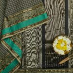 Black Mercerised Cotton Saree with Teal Green Border
