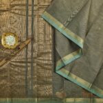 Charcoal Grey Rich Cotton Saree with Teal Zari Border