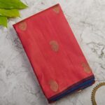 Coral Red Pure 3gm Zari Kanjivaram Silk Saree with Royal Blue Selvage
