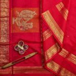 Crimson Red Kanjivaram Silk Cotton Saree with Gold Zari Buttas