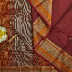 Deep Maroon Kanjivaram Rich Cotton Saree with Orange Thread and Gold Border