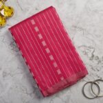 Fuchsia Pink Soft Silk Saree with Copper Gold Brocade Butta Stripes