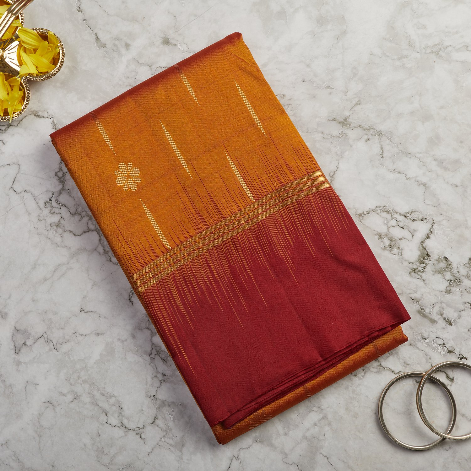 golden-amber-soft-silk-saree-with-deep-arakku-border Golden Amber Soft Silk Saree with Deep Arakku Border - Image 1