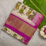 Kalamkari Print Aarani Silk Cotton Saree with Magenta Border