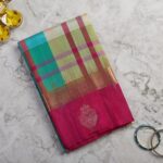 Multi-Colour Check Soft Silk Saree with Magenta Border