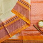 Off White Aarani Silk Cotton Saree with Orange and Peach Border