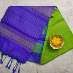 Parrot Green Jute Silk Saree with Violet Border