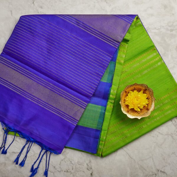 Parrot Green Jute Silk Saree with Violet Border