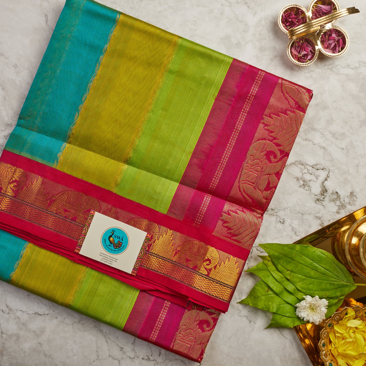 rainbow-aarani-silk-cotton-saree-with-multicolour-stripes Rainbow Aarani Silk Cotton Saree with Multicolour Stripes - Image 1