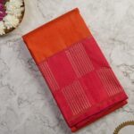 Vibrant Orange Pure 3gm Zari Kanjivaram Silk Saree with Raspberry Pink Border
