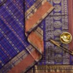 Violet Aarani Silk Cotton Saree with Rust Orange Border