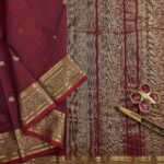 Wine Red Rich Cotton Saree with Gold Zari border and Brocade Pallu